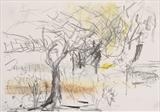 Meadow with Olive tree by Judy Rodrigues, Painting, Mixed Media on paper