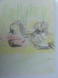Rose and Georgina chatting by Judy Rodrigues, Drawing, chalk and graphite